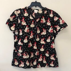 🎄 Frosty Snowman Winter Christmas Holiday Scrub Top, 10% Cotton XL